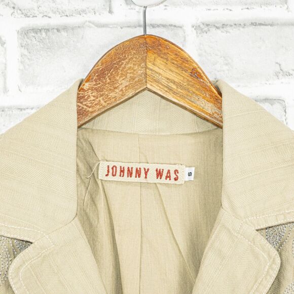 JOHNNY WAS Beige Blazer Jacket Khaki Embroidered Women's size Small - Picture 2 of 10